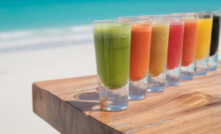 Fruit Juice shooter Selection by the sea in shot glasses