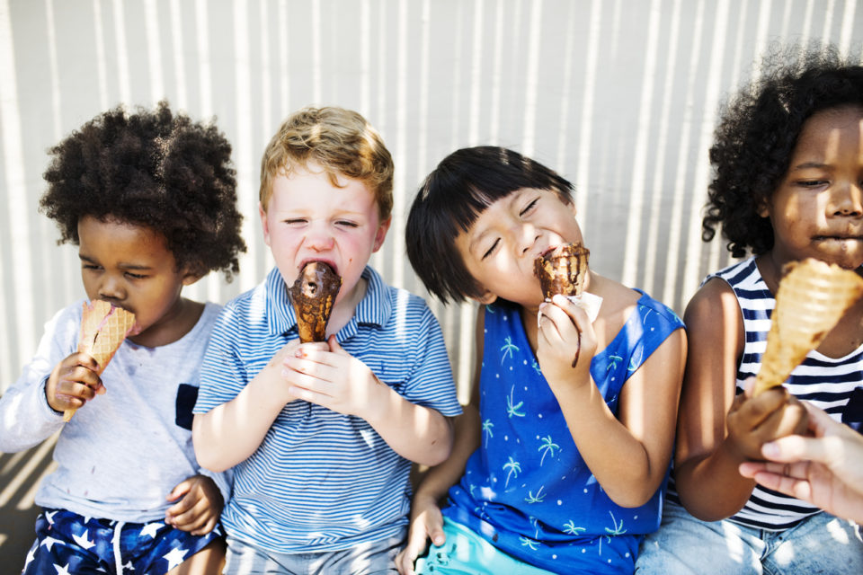 Children enjoying with ice cream