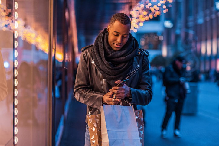 Handsome black man at Christmas Shopping